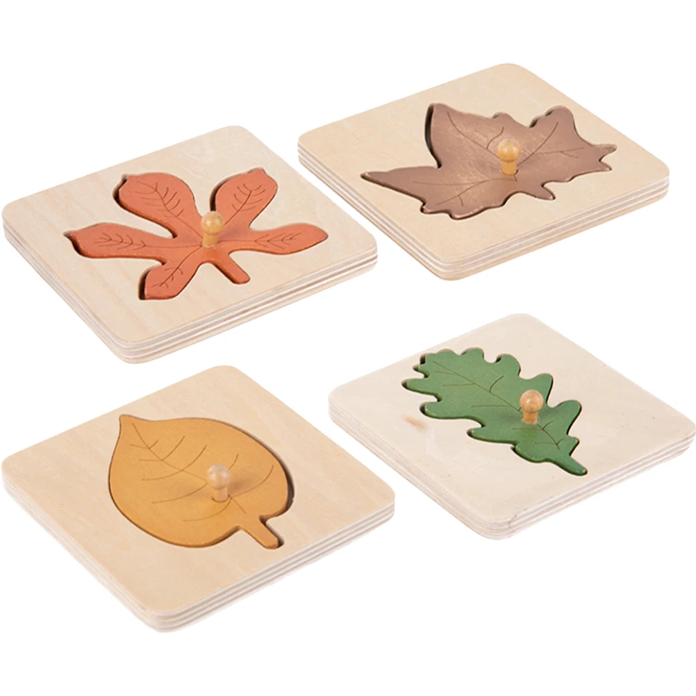 

4pcs Leaves Puzzle Toy Kids Educational Montessori Preschool Toddlers Shape Cognitive Early Learning Wooden Game