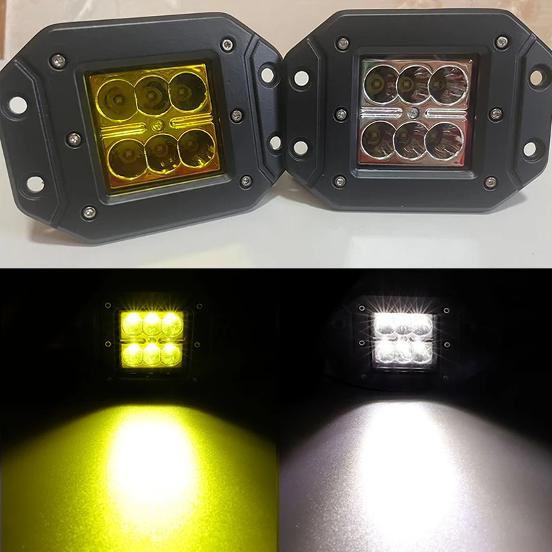 1PC 12V-48V 18W Vehicle Bumper Light Flush Mount Off-Road Vehicle Front Fog Light Ceiling Embedded LED Modified Car Lighting