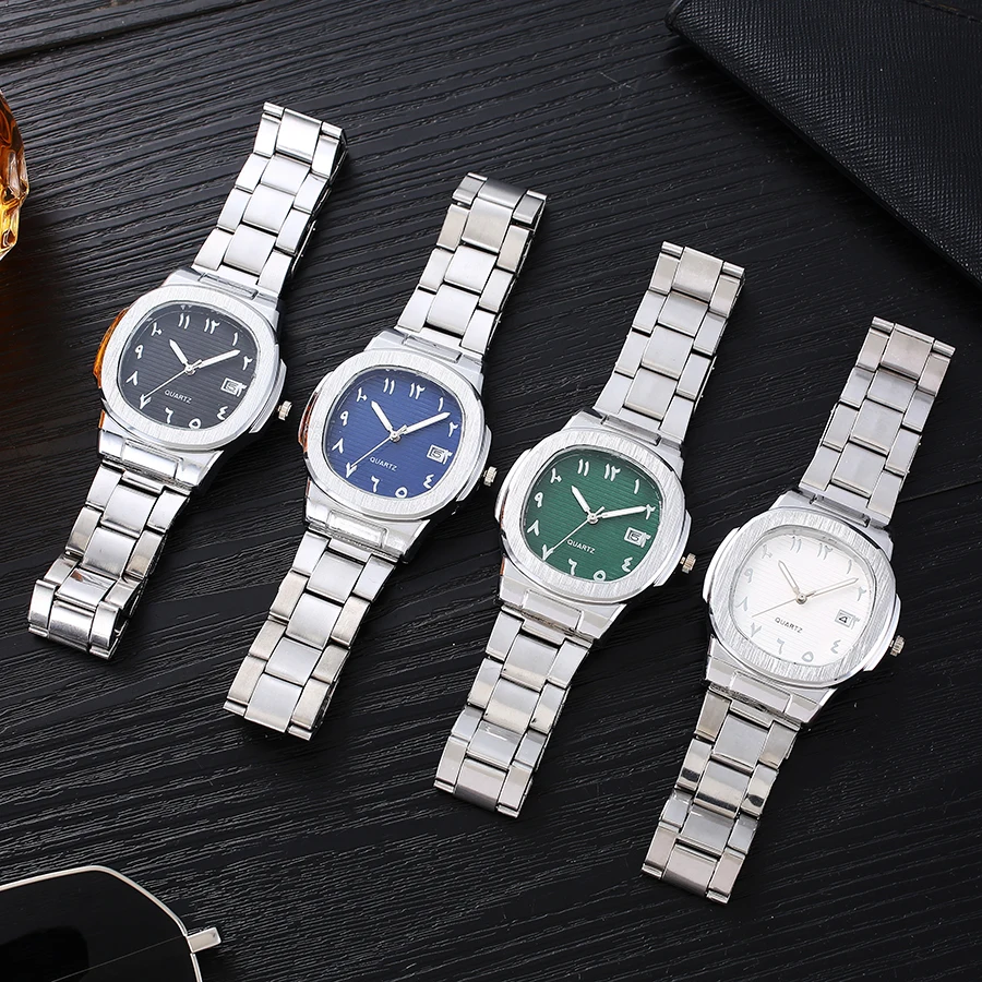 Retro Textured Dial Male Calendar Wristwatch, Multi-Color Option Alloy Band Fashion Daily Wear Men Quartz Watch