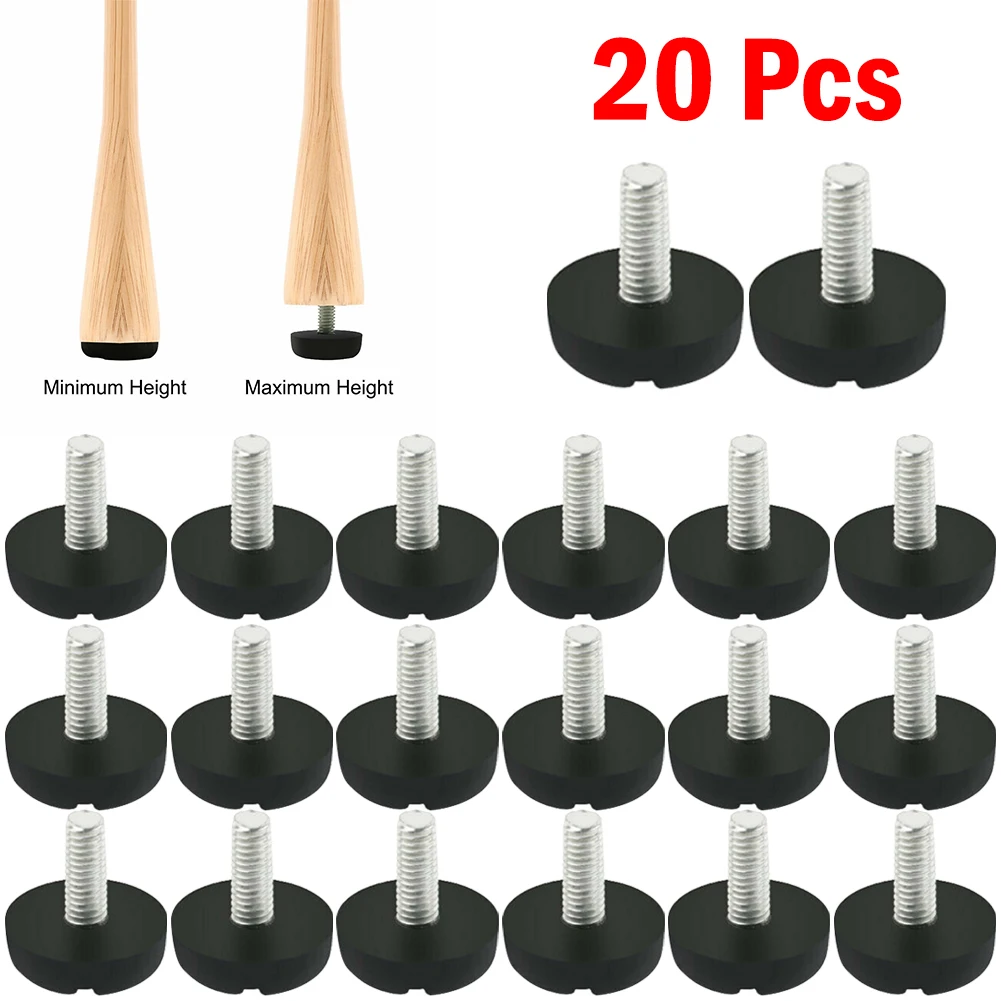 

20Pcs M6 Rubber Adjustable Feet Pad With Screw Table Chair Balck Leveling Foot Pad Furniture Leg Anti-shock Protectio