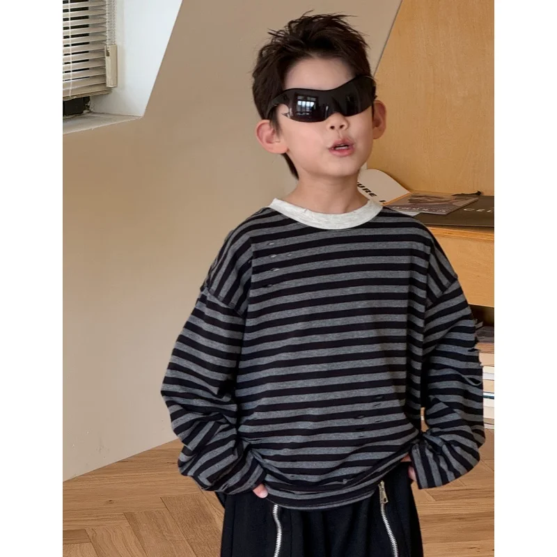 

Baby Boy Top Clothes Kids Long Sleeve T-Shirt Boys Spring Autumn Striped Top Child Casual Fashion Korea-Japan Style Size 2-11Y