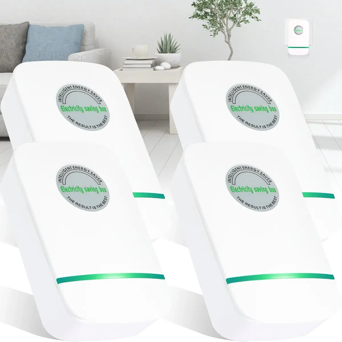 4PCS Plug-In Power Box with Smart Plug Device & Office US Plug with Built-In Indicator Light, for Home/Office/Restaurants/Factory