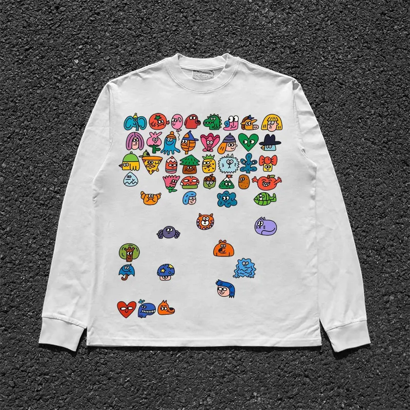 Retro American Cartoon Design Long Sleeve T-Shirt Couple Base Layer Top for Men And Women Cute Vintage High-End Feeling