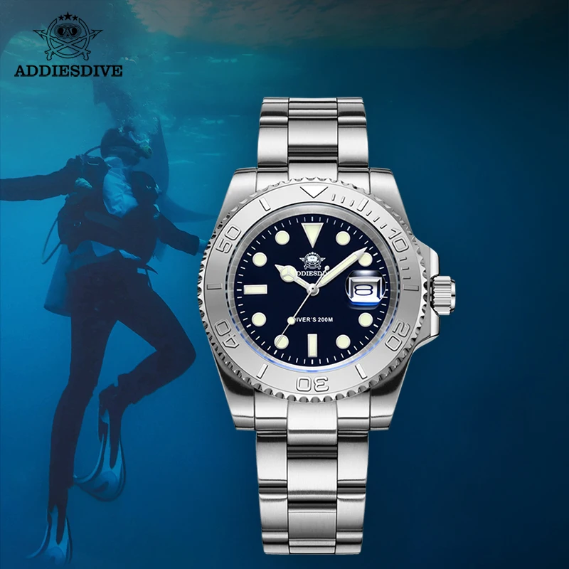 

ADDIESDIVE Fashion Diver Watches Gift for Men BGW9 Blue Luminous 20ATM Quartz Watches Gift Bezel Steel Men's Watch Gifts MY-H3-C