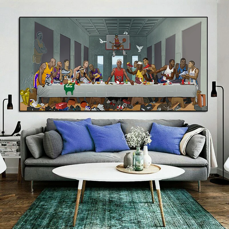 

Funny Painting Art Last Supper Basketball Star Party Poster Canvas Print Abstract Wall Art Pictures Boys Room Home Decor Gifts