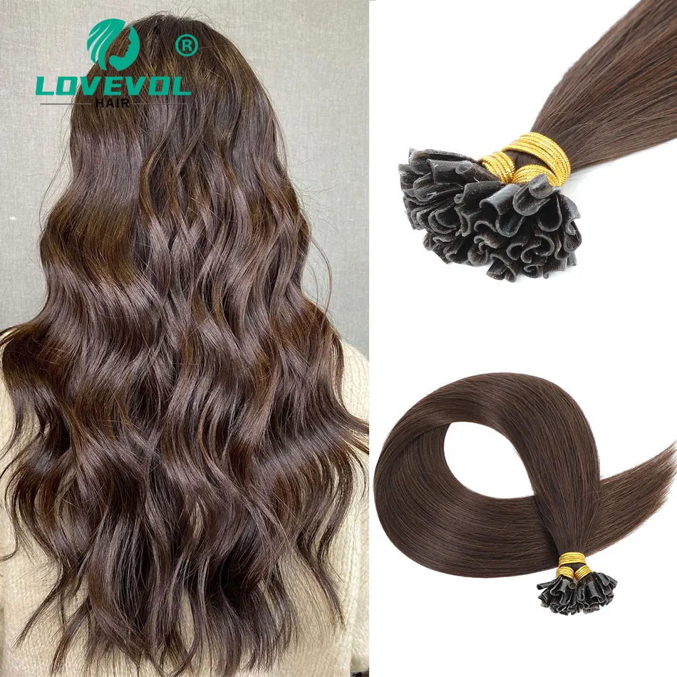 Straight U Tip Remy Human Hair Extensions Nail U Tip Fusion Hair 0.5g/0.8g/1g/Strand 12-26Inch Natural Brown Color