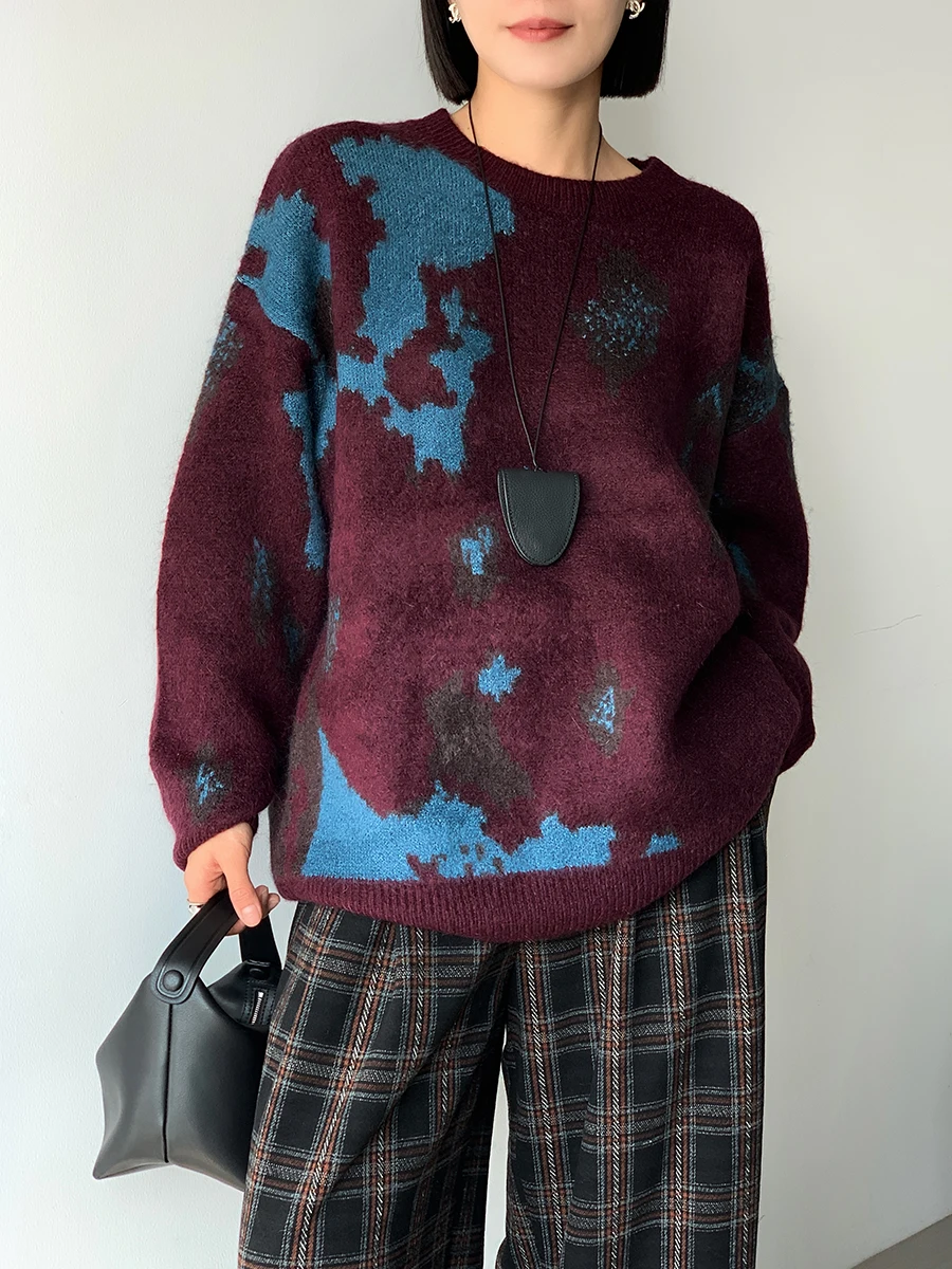 

Soft And Gentle Alpaca Wool round Ne Sweater Thiened Autumn Winter Knitwear Artistic Embroidery Commute Sle W...