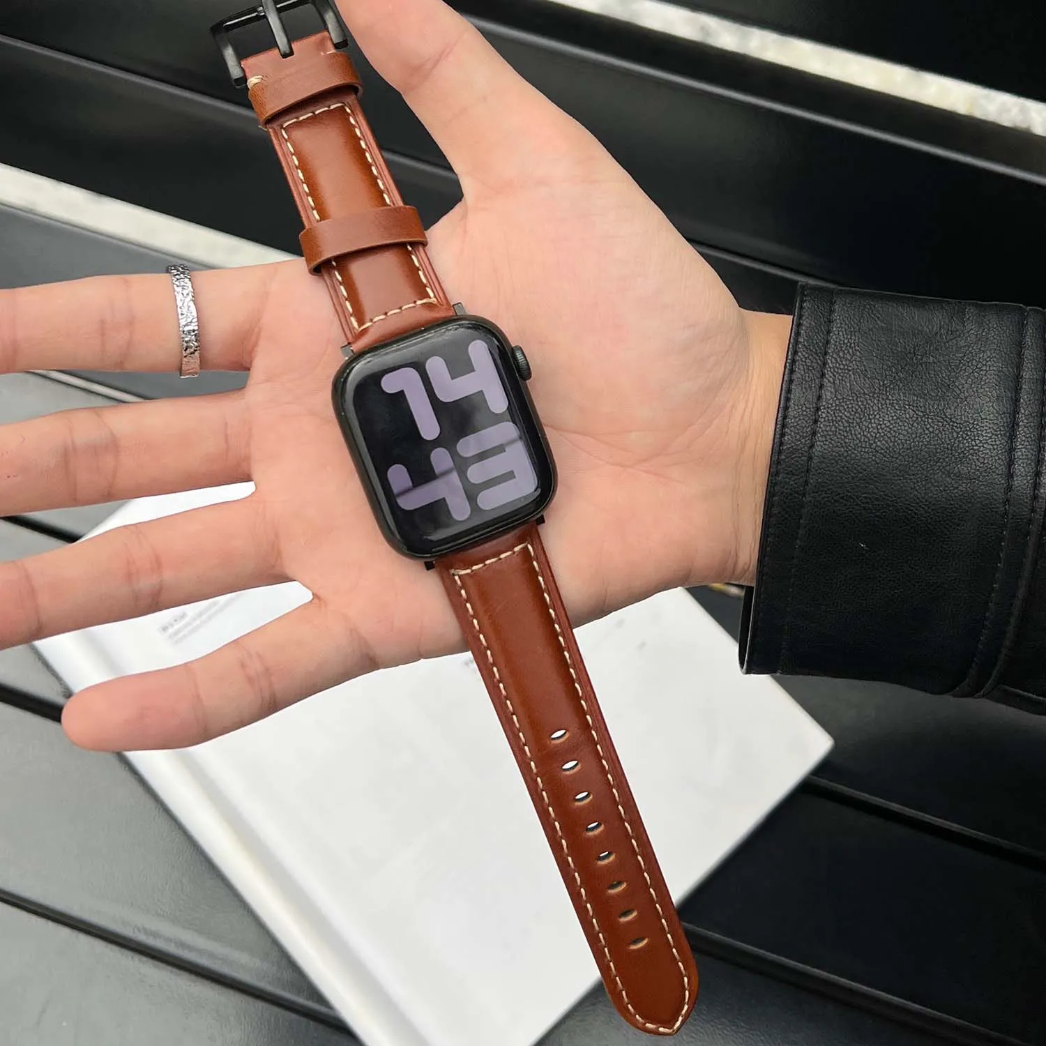 Vintage high-end leather strap for Apple Watch 46mm strap 49mm ultra 45 44 S10 42 40 38mm male strap for iWatch series 987SE6