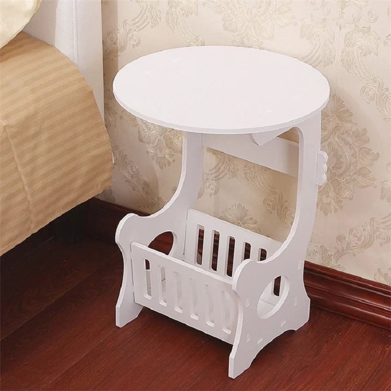 K-STAR European Mini Plastic Round Coffee Tea Table Home Simple Plastic Living Room Bedroom Storage Shelf Bedside Table White