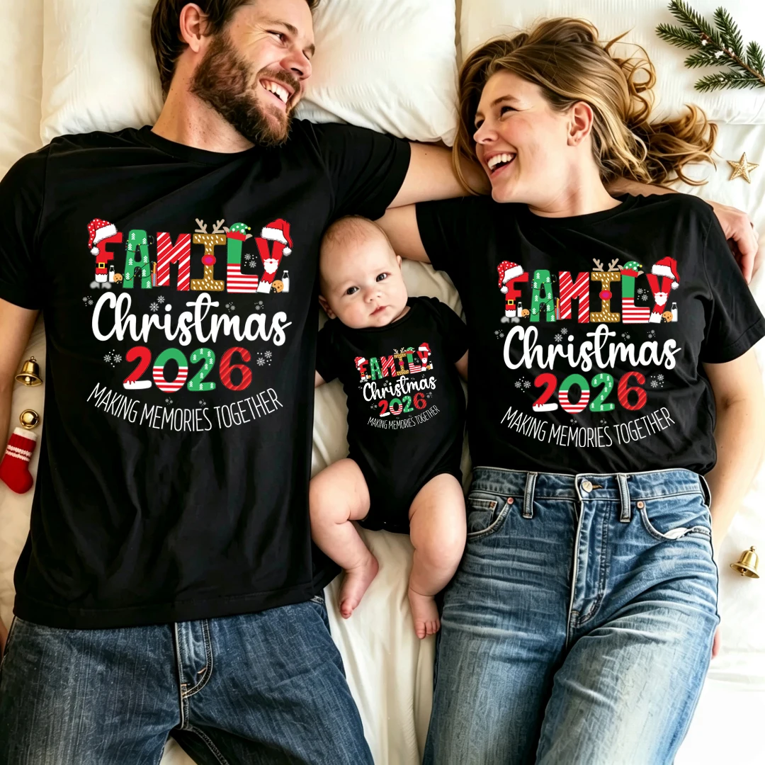 Family Christmas 2026 Making Memories Together Family Matching Outfits Santa Reindeer Print Look Father Mother Kids Xmas Tshirts