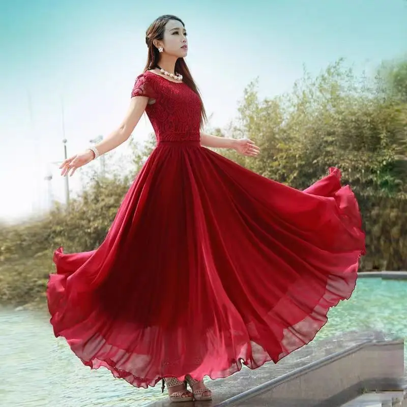 robe-de-danse-maxi-evasee-en-dentelle-coupe-cintree-en-mousseline-de-soie-rouge-style-boheme-manches-courtes
