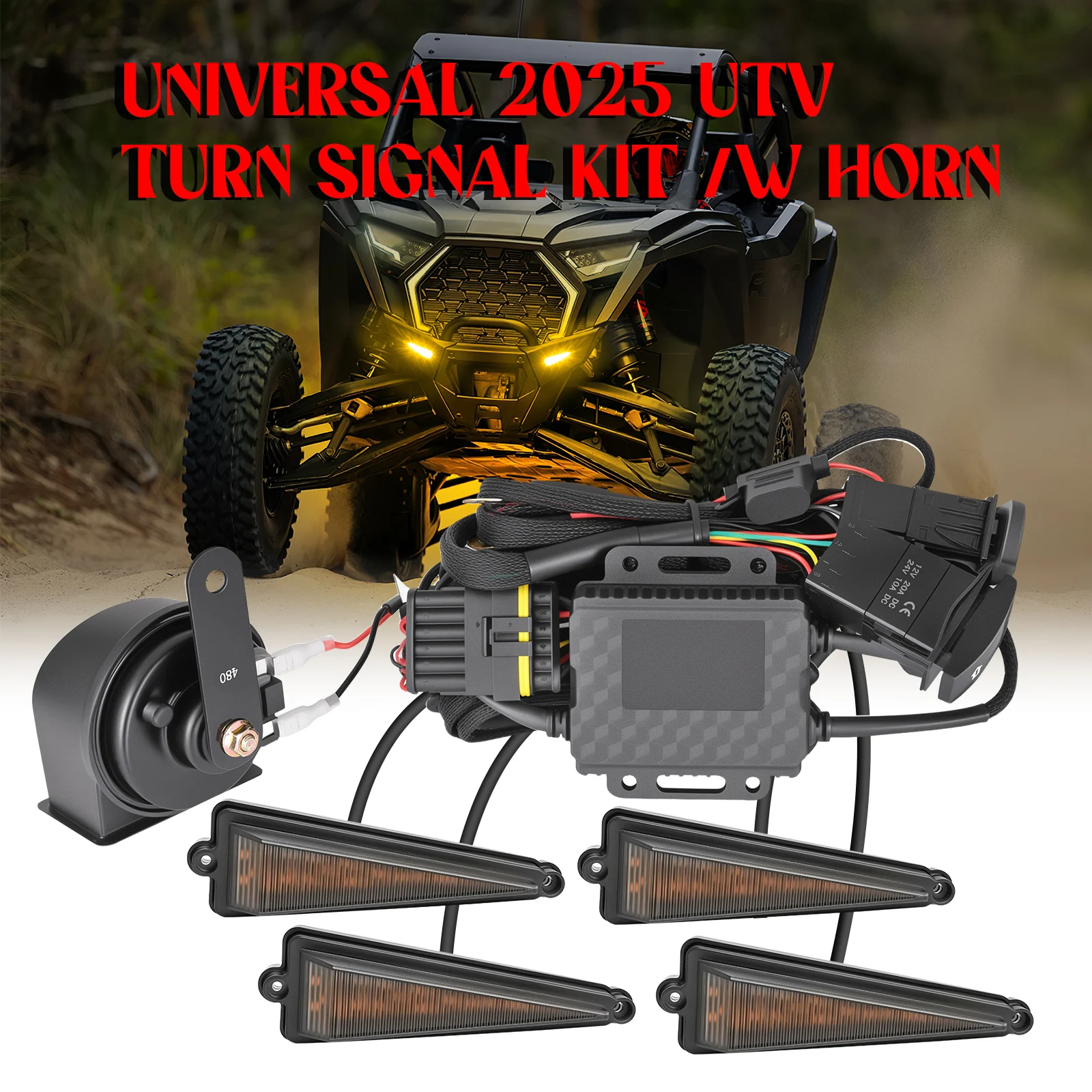 

For Honda Pioneer 1000 1000-5 UTV Turn Signal Light Kit Horn Street Legal Plug & Play Triangle 72 LEDs Hazard Light Amber 12V