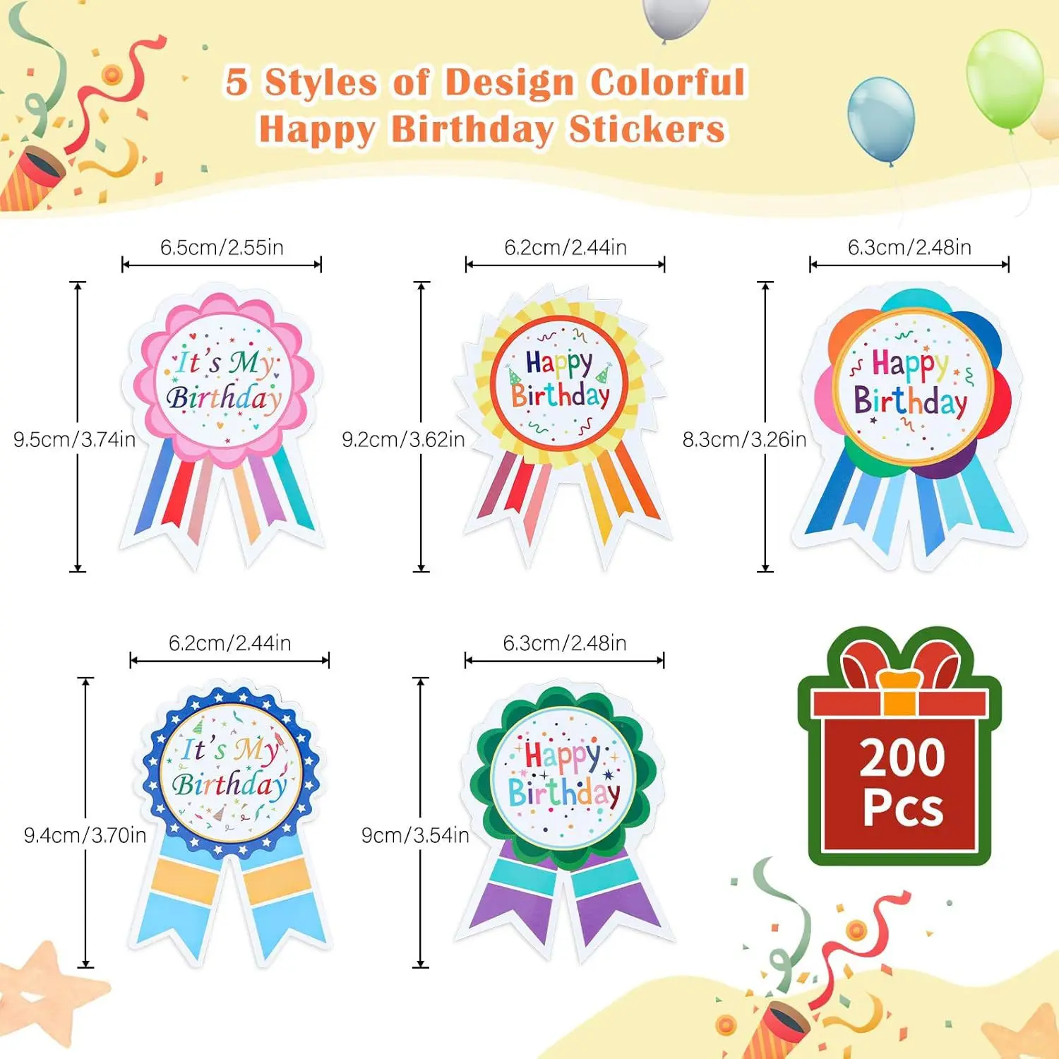 

200Pcs Birthday Party Badge Stickers Happy Birthday Present Tags Self-Adhesive Scrapbooking Classroom Decor Party Badges