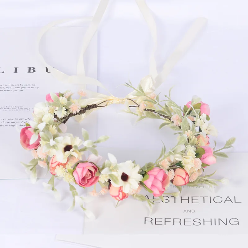 Travel Photoshoot Sweet Floral Wreath Artificial Buds Baby's Breath Headband Handmade Headpiece Fairy Crown for Women