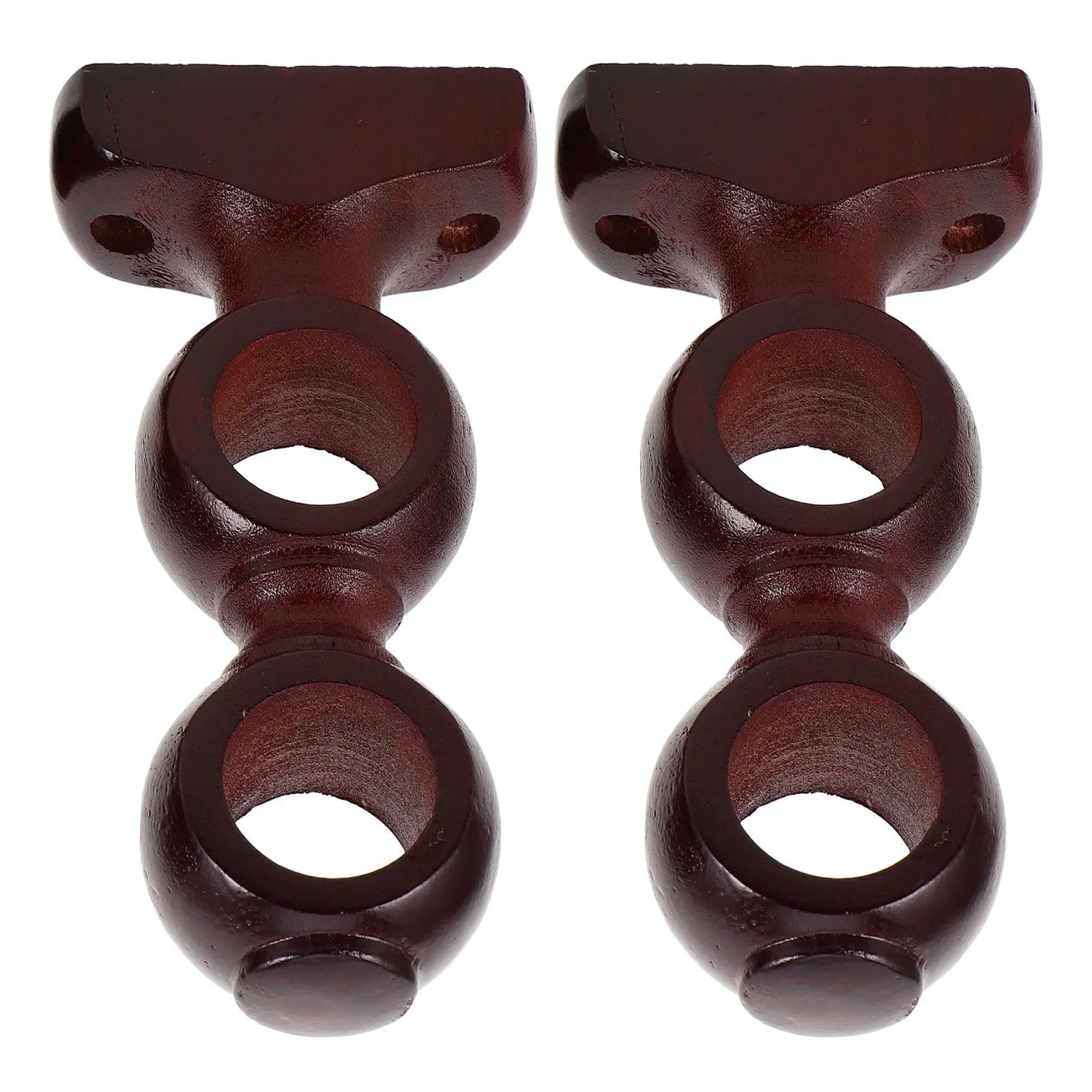 2Pcs Wooden Curtain Rod Brackets Coffee Finish Elegant Wall Mounted Heavy Duty Drapery Support Holders for Window Treatments