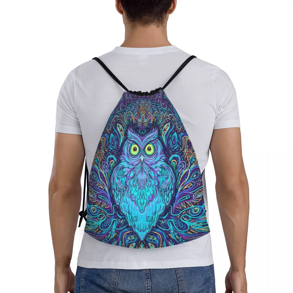 Bolso con cordón para hombre y mujer, Mochila deportiva plegable con diseño de búho y Mandala, ideal para entrenamiento de animales y gimnasio