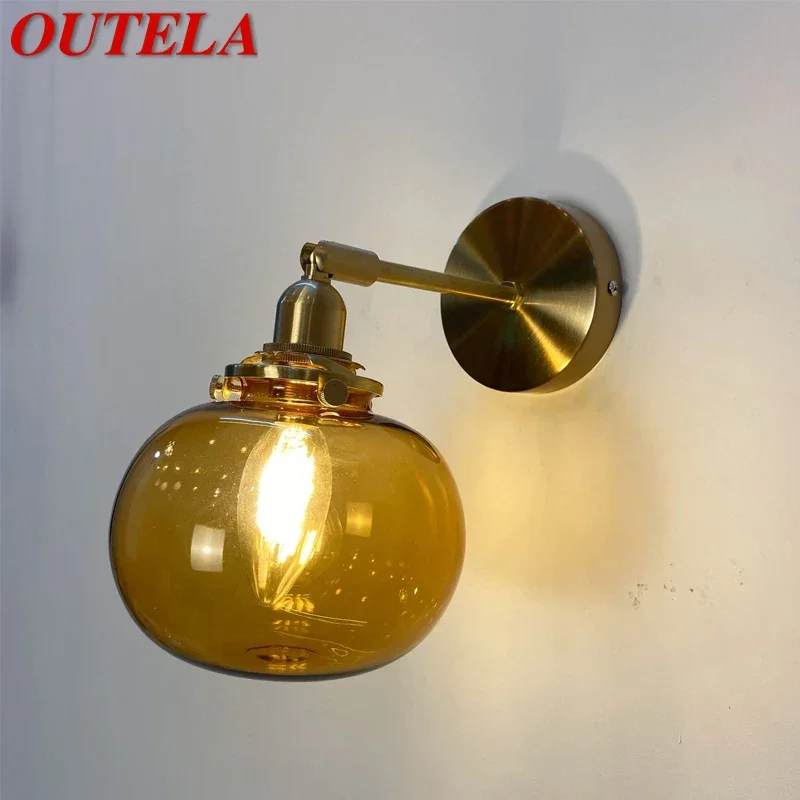 

OUTELA Nordic Brass Wall Lamp Indoor Living Room Bedroom Bedside Lamp Modern Hotel Corridor Hallway Wall Lamp