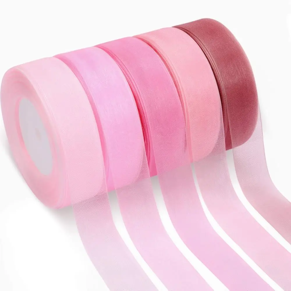 

Лента из органзы и шифона 50 ярдов, розовая, цвета пыльной розы, с эффектом омбре, для Дня матери, свадебных подарков и рукоделия