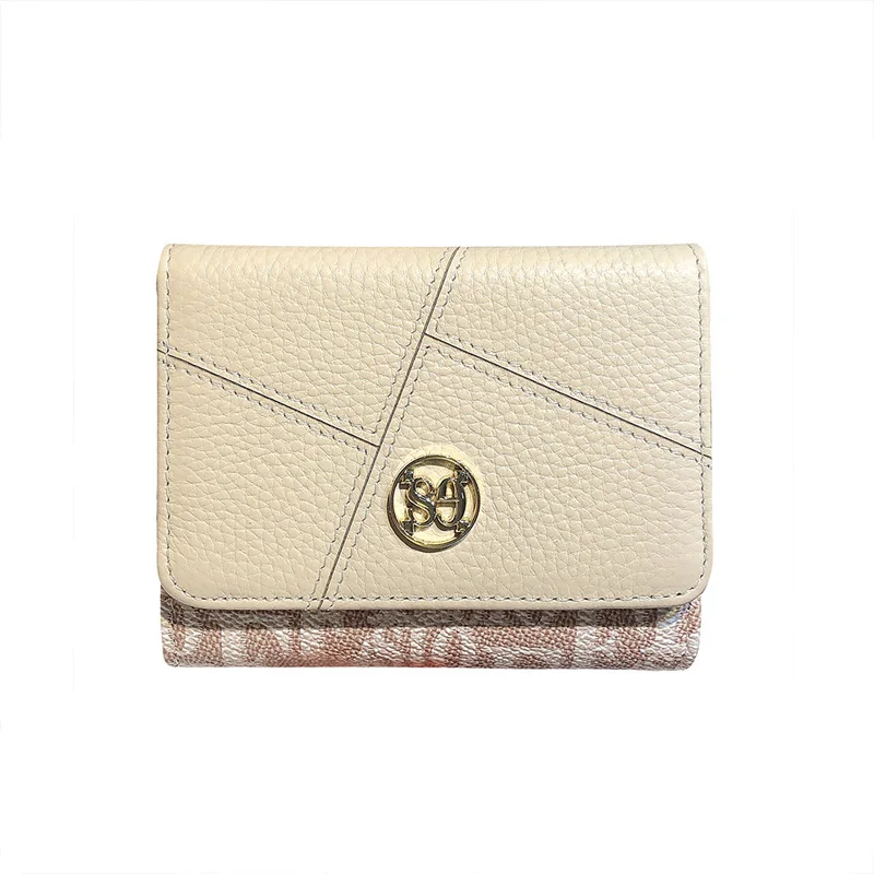Fashion Patchwork Cowhide Women Wallets Short Genuine Leather Billfold Original Design 3-fold Wallet Letter Pattern Logo Purse