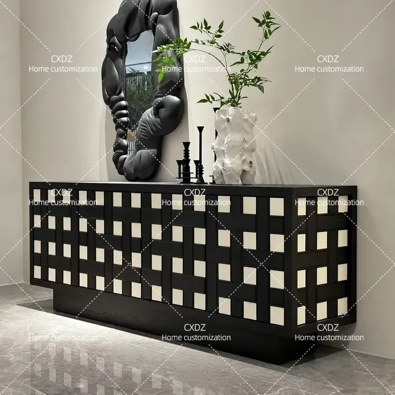 Medieval Ash Wood Dining Side Cabinet Living Room Wall Decorative Cabinet Bedroom Storage Light Luxury Solid Wood Porch