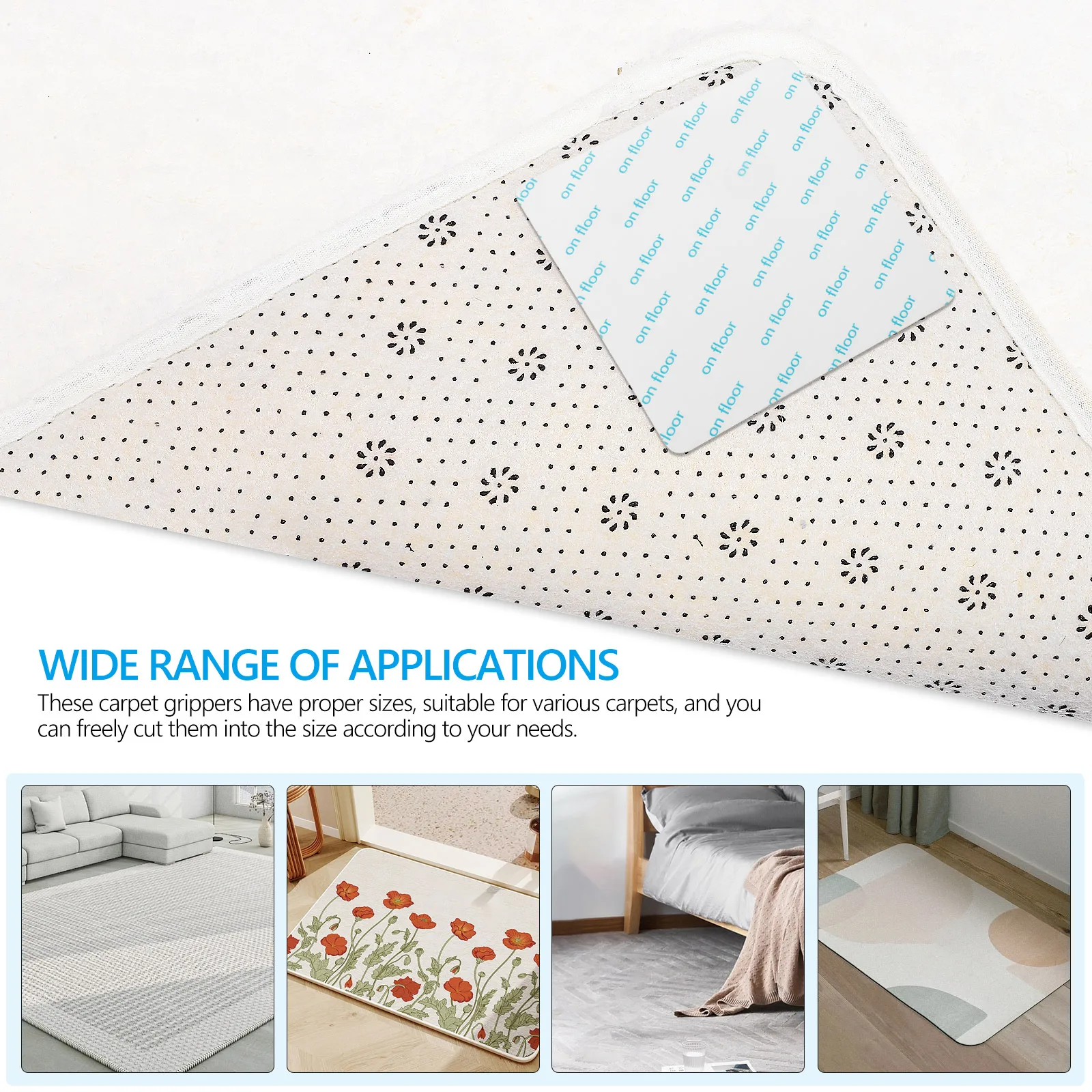 

10pcs Non-slip Stickers White PU Washable Grippers Carpet Protector Rug Back Pads Removable Kitchen Bathrooms Safe Fixing