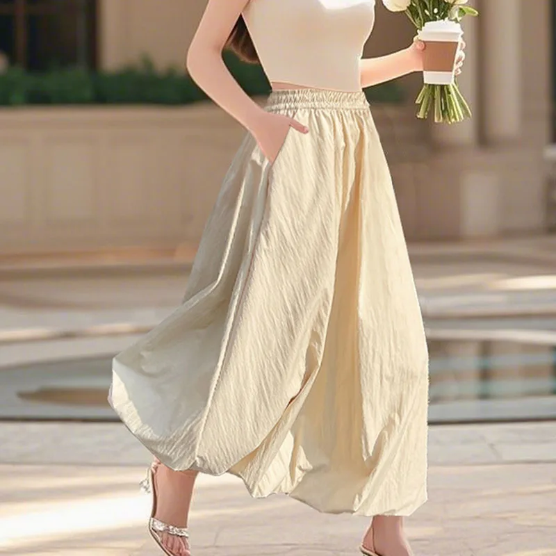 2025 New Spring Summer Fashion Black White Long Skirts For Woman Korean Style Clothing Elastic High Waist A-Line Skirt Mujer
