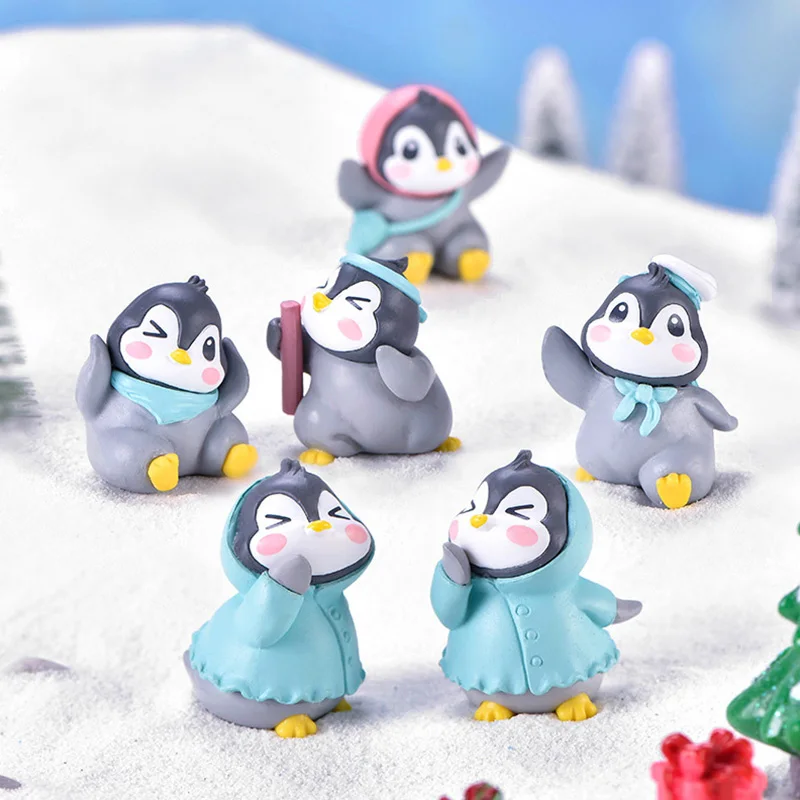 Christmas Penguin Miniature Figurine Cartoon Animal Model Cake Car Home Decoration Craft Fairy Garden Decoration Accessories