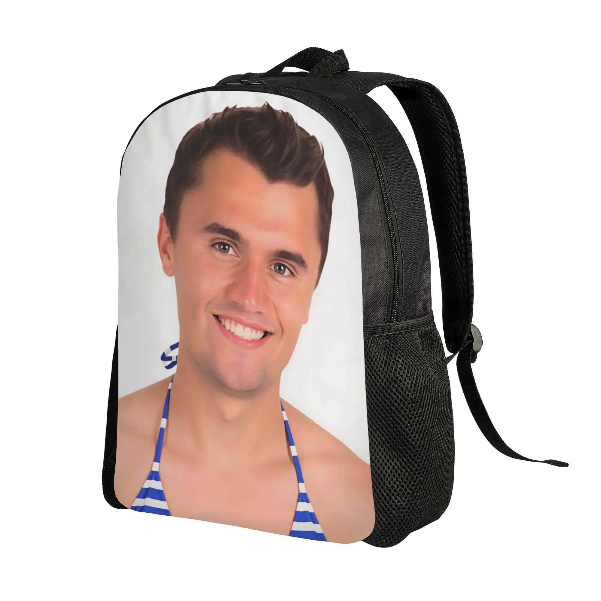 Blue White Striped Bikini Charlie Kirk Backpack  College Backpacks Unisex Kawaii School Bags Custom Large Rucksack