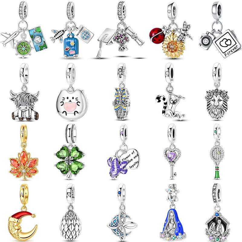 New 925 Sterling Silver Highland Bull Lion Airplane Luggage Charms Pendants For Women Fit Original Bracelet DIY Jewelry Gifts
