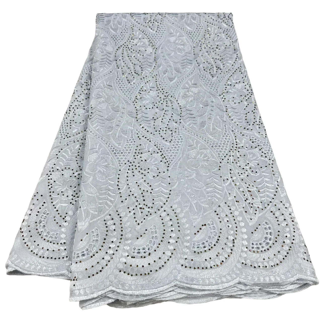 

Белая нигерийская хлопковая кружевная ткань с вышивкой, высокое качество, 5 ярдов, африканские цветы, сухая кружевная ткань для шитья свадебного платья