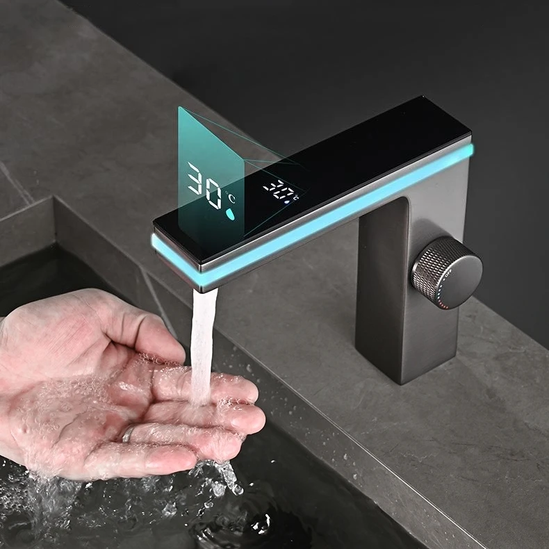 Digital Display LED Ambient Light Bathroom Faucet Single-Hole Cold Hot Water Washbasin Vanity Basin Faucet
