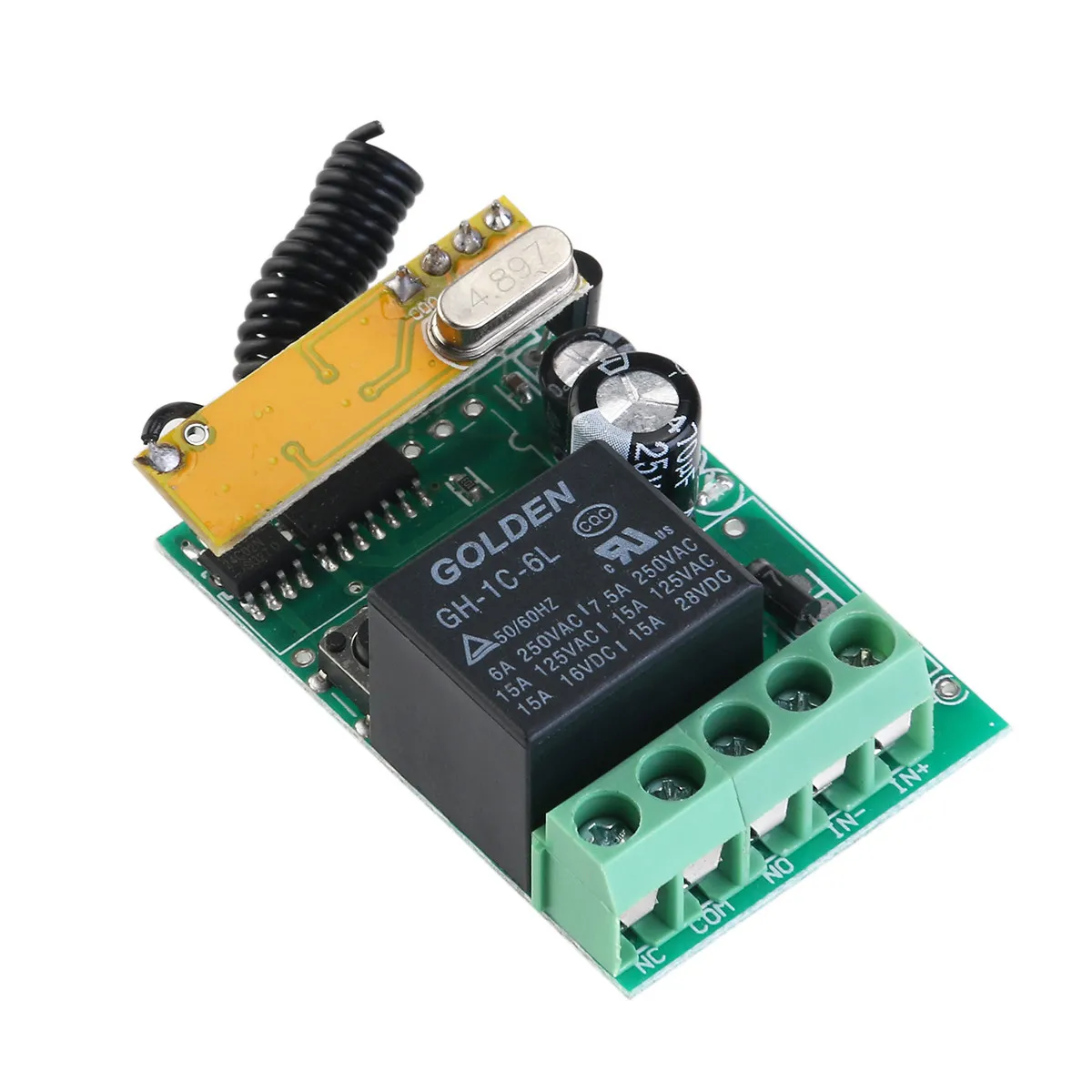 

Беспроводной релейный выключатель постоянного тока 6В 10А 1 канал для управления насосами, светодиодными светильниками, дверными сигнализациями, мотоциклами, MP3-передатчиками