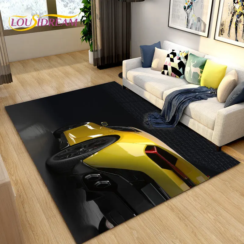 New 3D Sports Car Concept Car Area Rug,Carpet Rug for Living Room Bedroom Sofa Doormat Decoration, Kids Play Non-slip Floor Mat