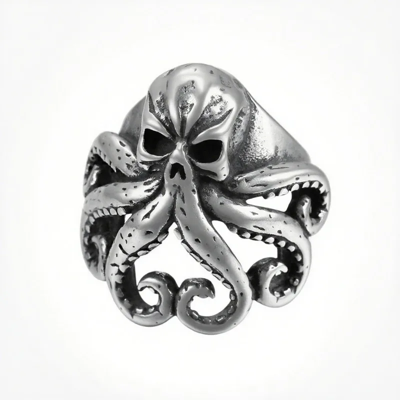Men Punk Vintage Octopus Tentacle Ring New Stainless Steel European‑American Cool Personality Daily Party Finger Jewelry