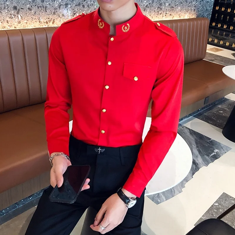 2020 Autumn Men\'s Red Black Shirt S-5XL Mens Shirt Slim Fit Casual Shirts Camisa Hombre Camisa Social Masculina Shirts Men Dress