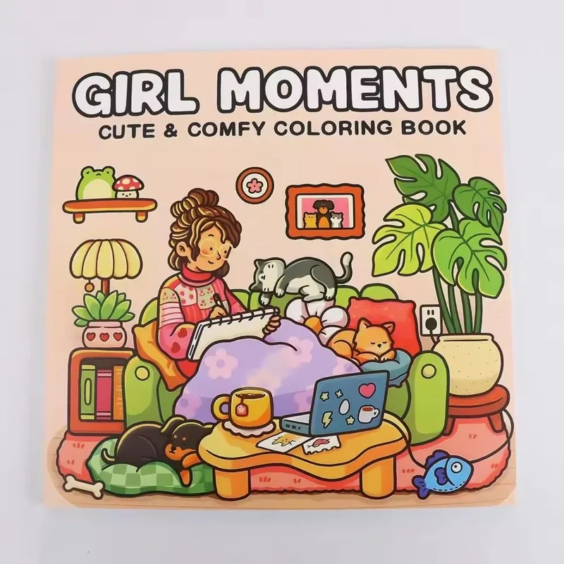 Cozy Atmosphere Relaxing Coloring Book for Adults and Teens Bold Easy-to-follow Patterns and Girl Moments