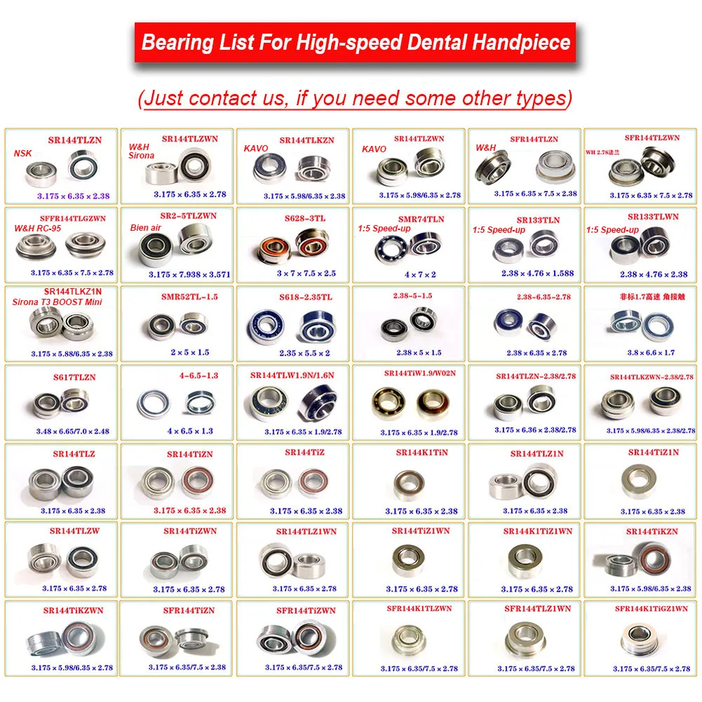 10Pcs Universal Bearing NSK High Speed Dental Handpiece 5 Types Air Turbine Torque Ceramic Balls Spare Parts 3.175x6.35x2.38mm