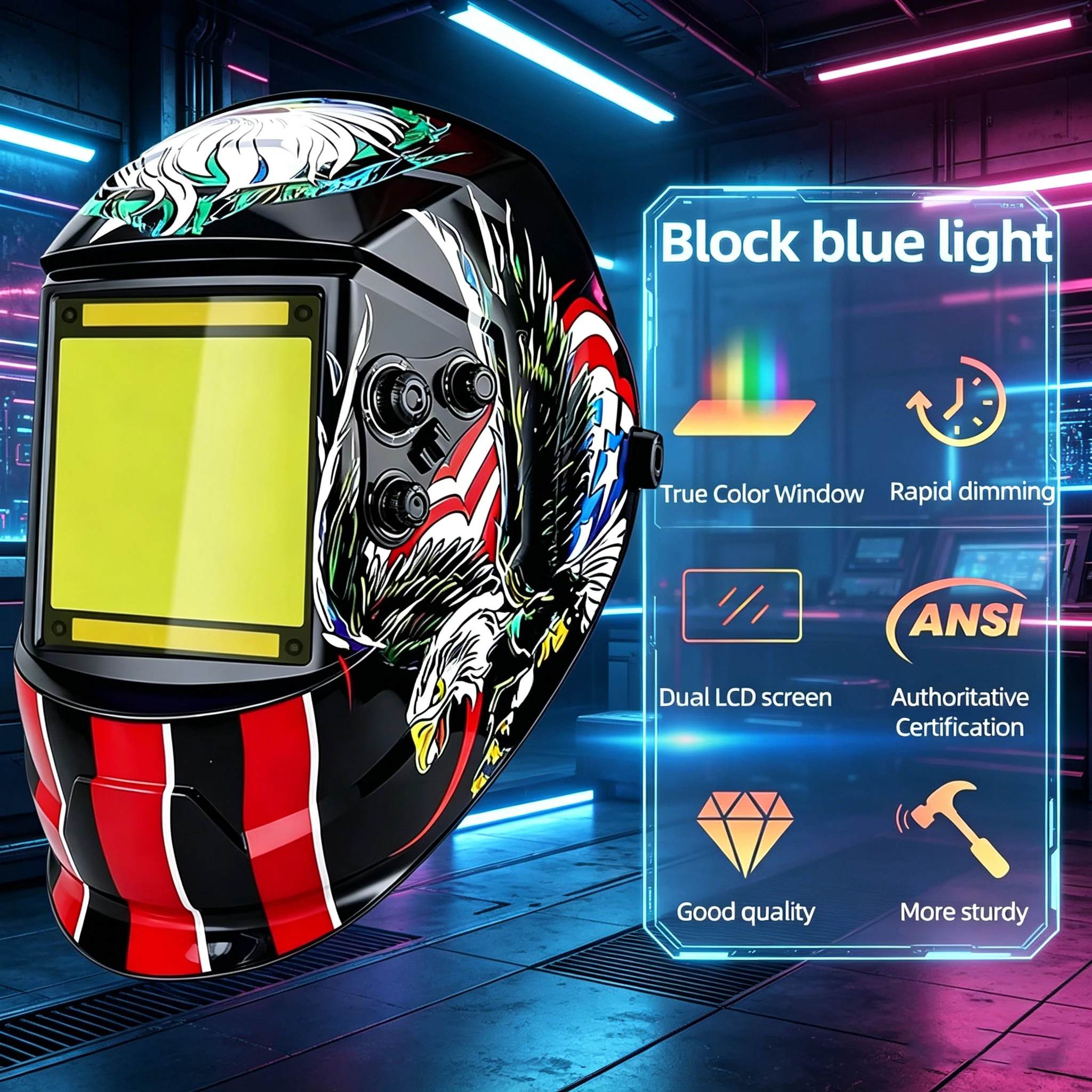 New White Hawk Decal, Newly Upgraded Anti-blue Light Model. Solar-powered Automatic Light-changing Large Window Provides Clearer