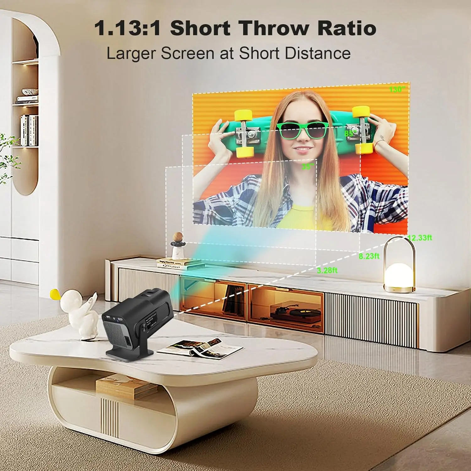 Portable Mini Projector with 4K Support, WiFi6, Bluetooth 5.0, Auto Keystone Correction for Home Theater and Entertainment