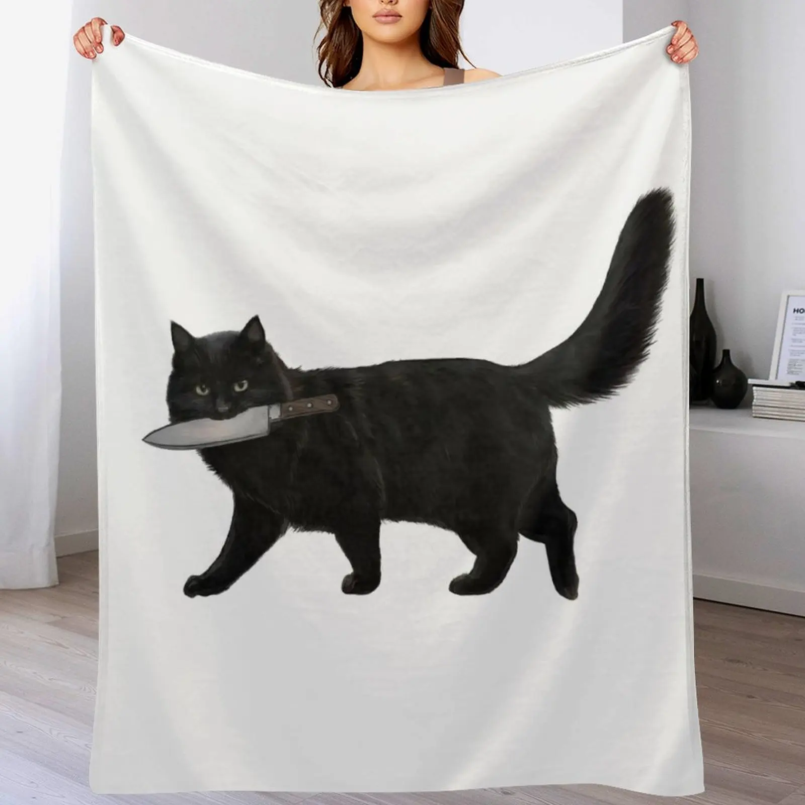 

Knife Cat Throw Blanket blankets and throws Polar Soft Big funny gift Blankets