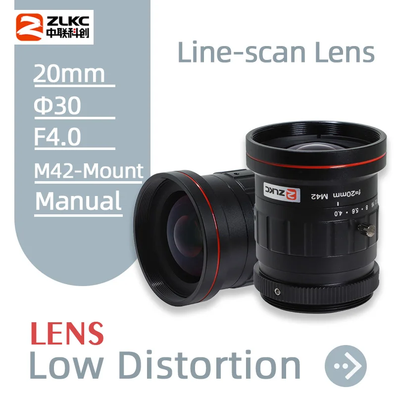 ZLKC Line-scan Lens 20mm Fixed Focal Length Lens M42-Mount Camera F4.0 Manual iris High Resolution Machine Vision Camera Lenses