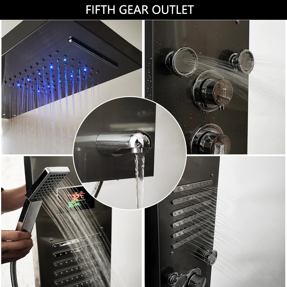 KEMAIDI 6 機能シャワーパネルセット LED ライトデジタルディスプレイ付きモダンなバスルームシャワーシステム壁掛けシャワーコラム