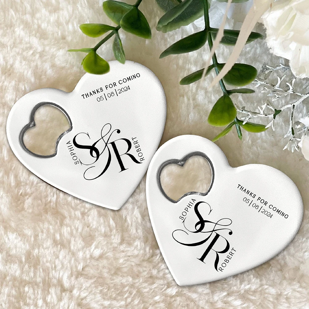 Custom 10-30pcs Magnet Bottle Opener Bridal Shower Favors Heart-Shaped Engraved Bottle Opener Wedding Party Souvenir in Bulk