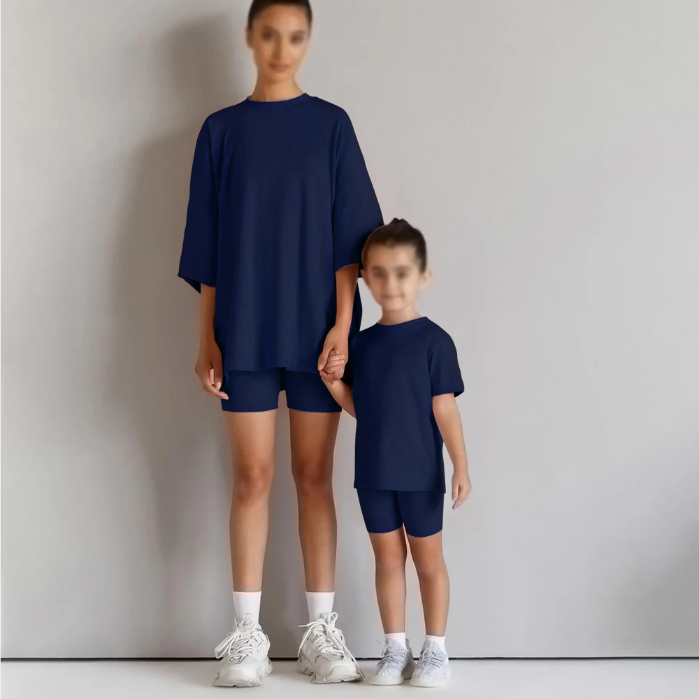2026 familie Passenden Mutter Tochter Sommer Sets Solide Baumwolle Lounge Anzug Für Outfits Kleidung Jungen Mädchen Sport Leggings – Detail 4