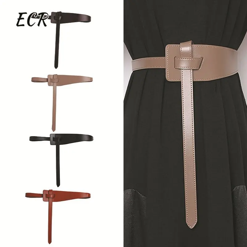 Cinturón de cuero de moda de gran tamaño ECR para mujer, cinturones irregulares minimalistas coreanos de estilo de moda para mujer