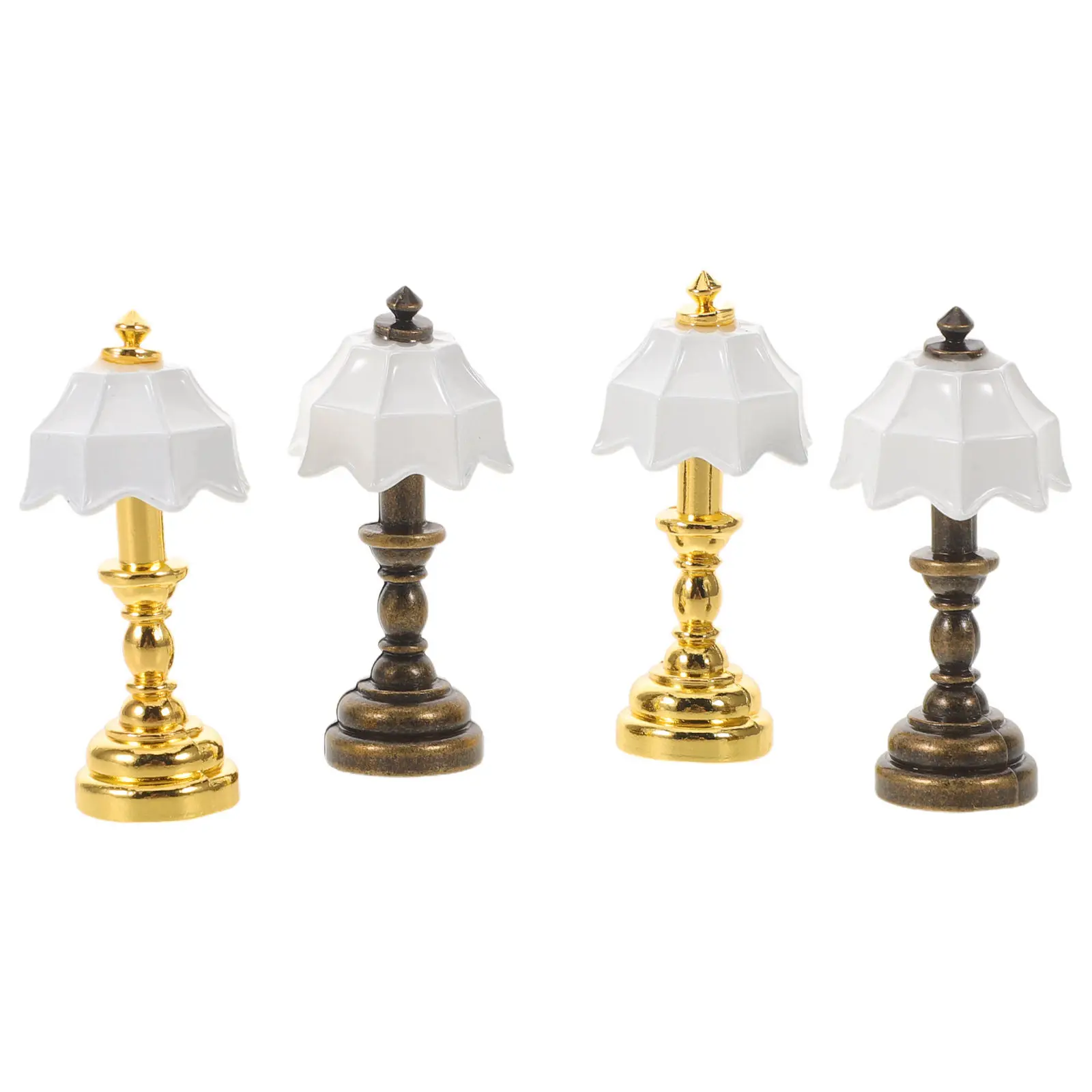 

4Pcs Miniature Bedside Table Lamps 1:12 Scale Mini Light for Dollhouse Bedroom Micro Landscape Lighting Accessory