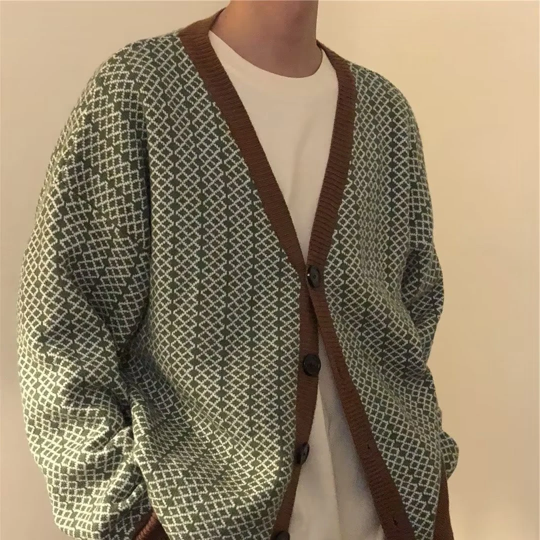 

Retro Japanese Sle V-Ne Open Cardigan Sweater ex Autumn Winter Trendy Casual Loose Knitted Top for Men And Women