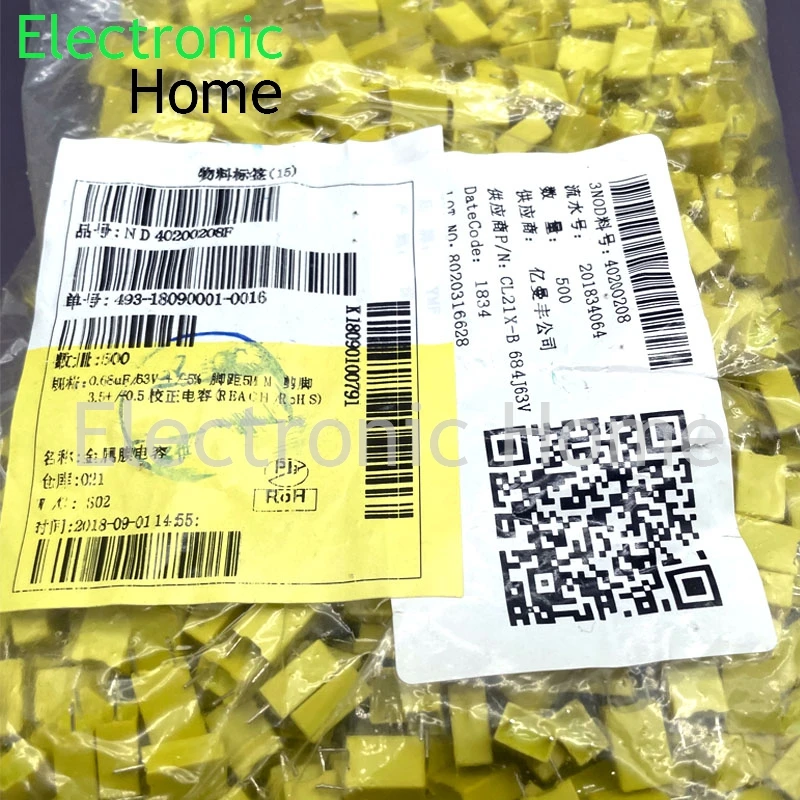 50PCS CL23B MKP CBB 0.68uf 680nf 684 63v 100v 684J63v safety film capacitor 7x9.5x5mm pin spacing 5mm