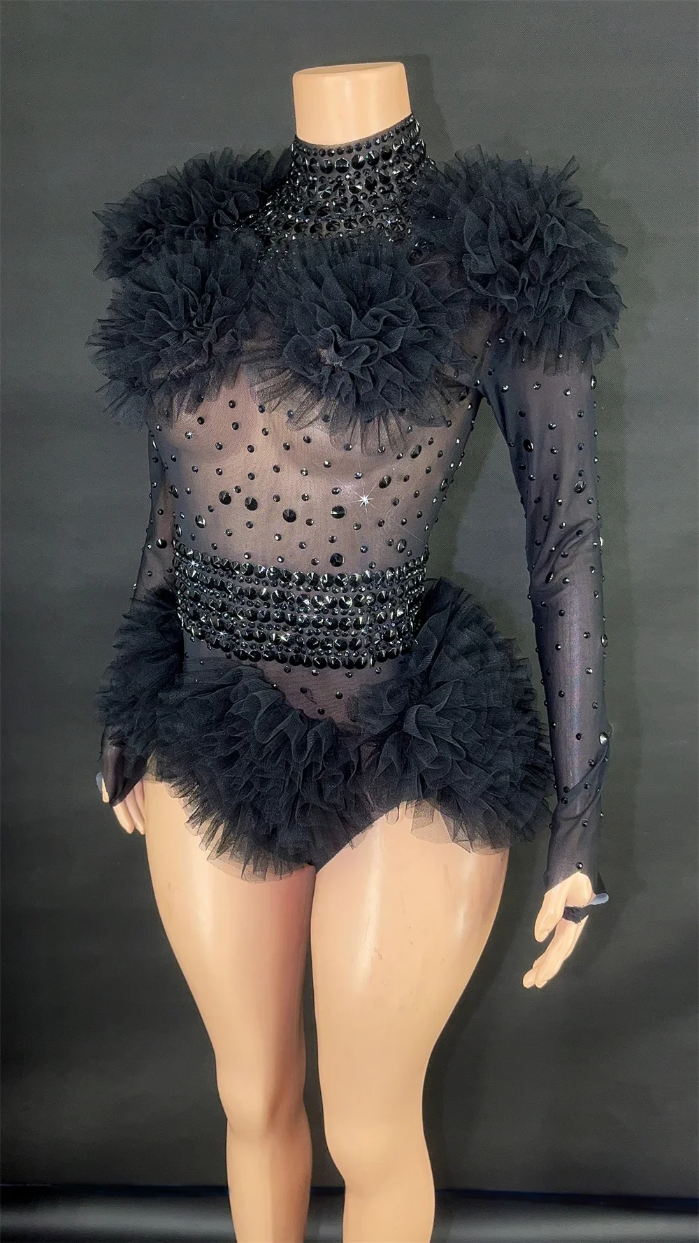 مثير شفافة الراين ارتداءها مثير ضيق شبكة الكشكشة أداء راقصة المغني زي ملهى ليلي المرحلة الزي