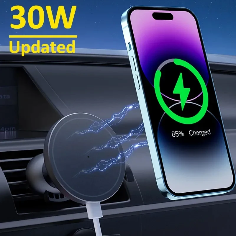 30W Magnetic Car Wireless Charger macsafe for iPhone 12 13 14 15 pro max mini Air Vent Car Phone Holder Stand Fast Car Charging